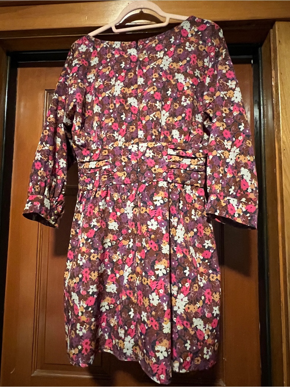 Forever 21 Burgundy Floral Long Sleeve Dress with Pink and Cream Blooms